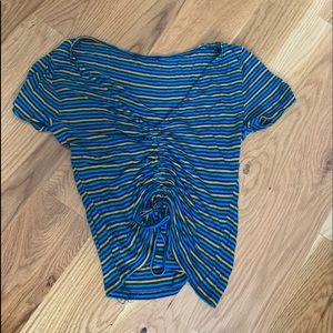 Striped Ruched Cropped Shirt